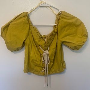 Off the shoulder puffy sleeve crop top laced up front